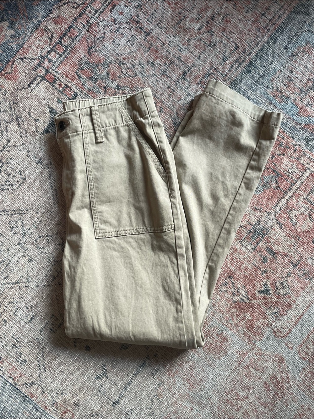 St. John’s Bay Women’s Cotton Tapered Leg Beige Chino Cargo Canvas Trouser Pants